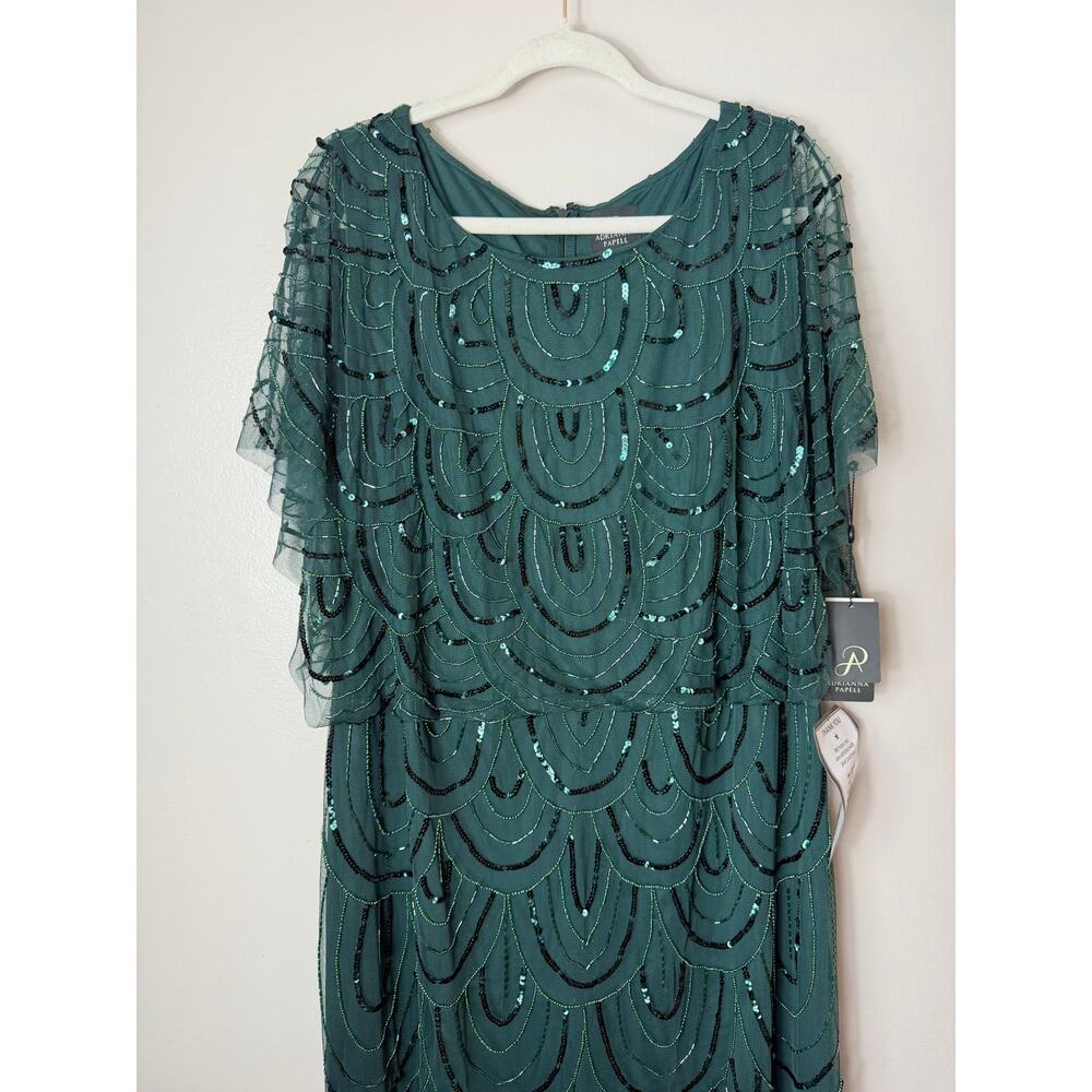 NWT Adrianna Papell Dress Green Mother of the Bride Gown Sequin Beaded Art Deco - Picture 8 of 14